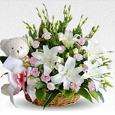 "Cute Flower Basket with Teddy - code E80 (Brand - Exotic) - Click here to View more details about this Product